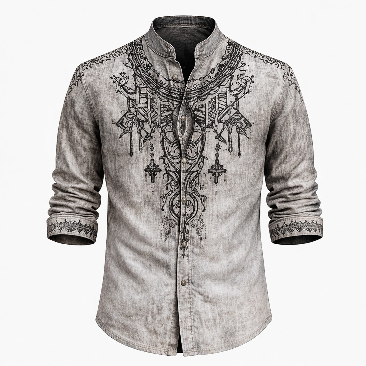 Grey Denim Henley Shirt - NorseKin front view