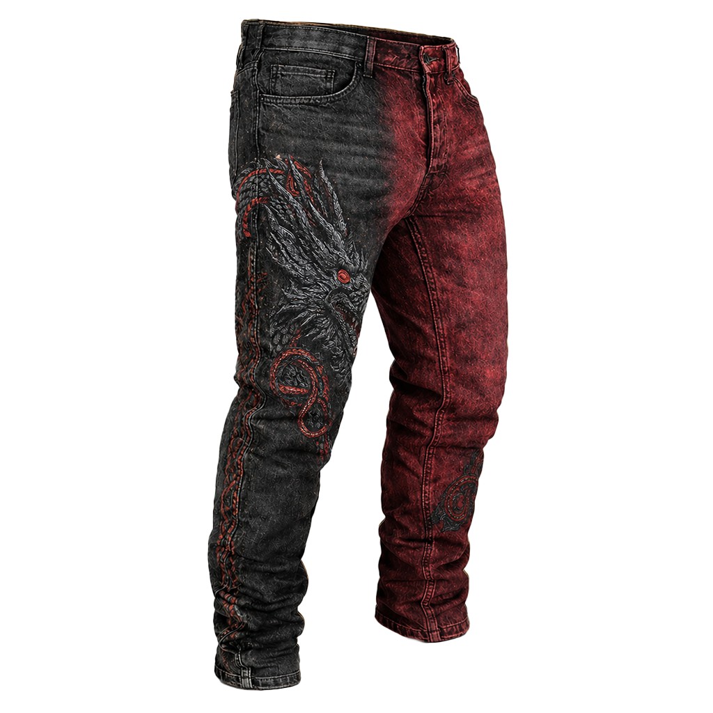 Dragon Black Denim Pants - NorseKin front view