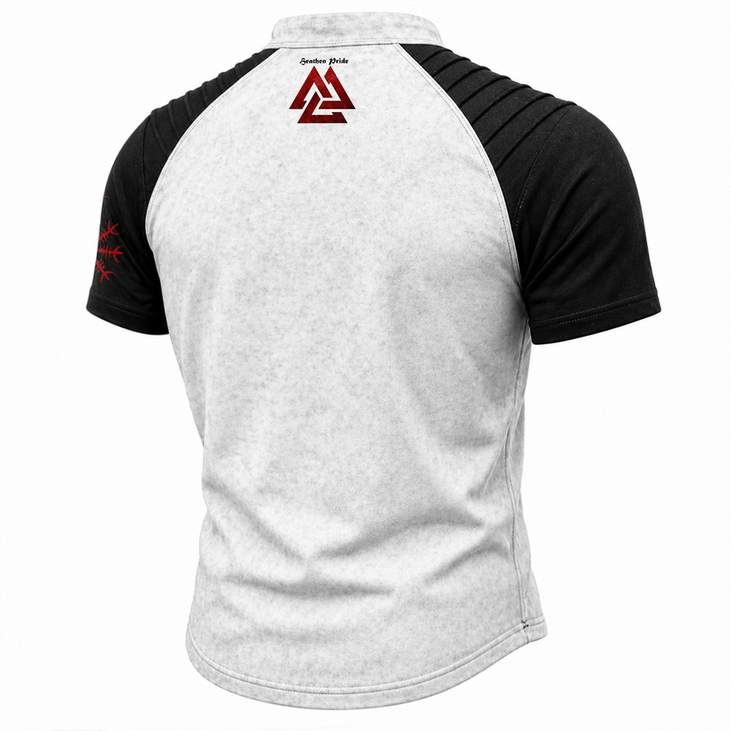 Norse Rune Pleated Henley Shirt - NorseKin detail view 4