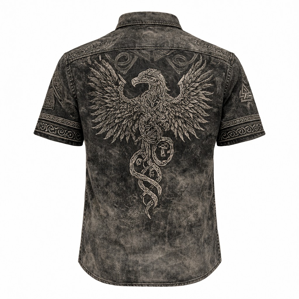 Norse Rune Washed Black Shirt - NorseKin detail view 3