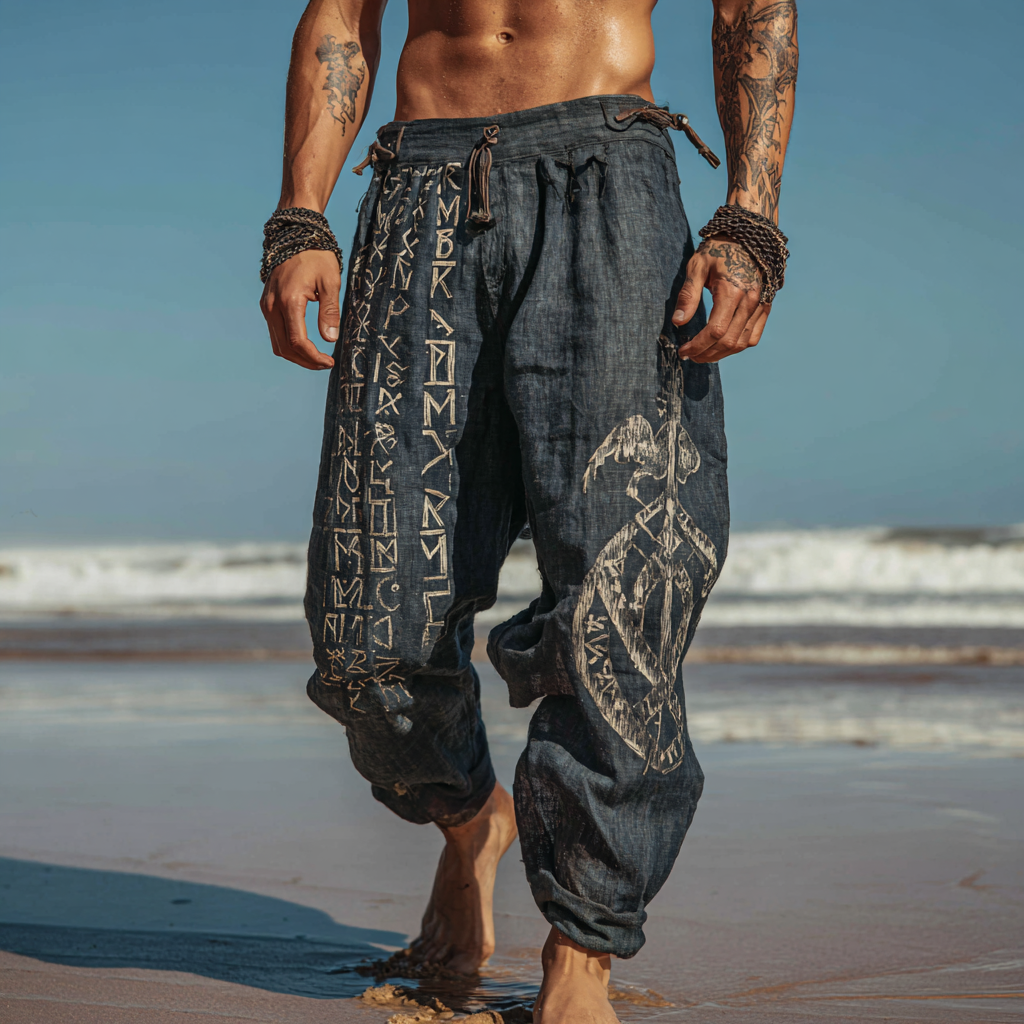 Nordic Rune Celtic Totem Summer Pants - NorseKin front view