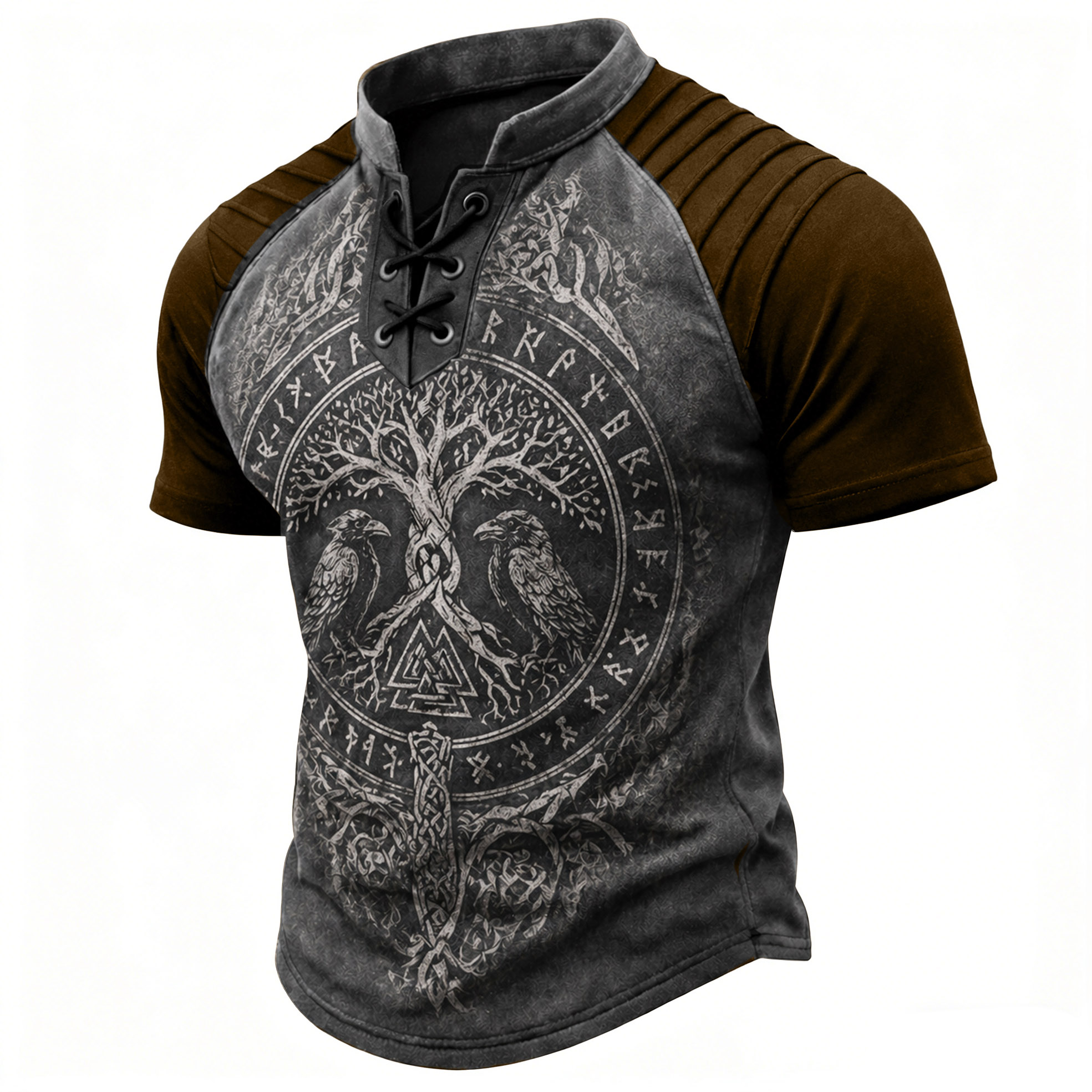 Norse Rune Pleated Henley Shirt - NorseKin detail view 3