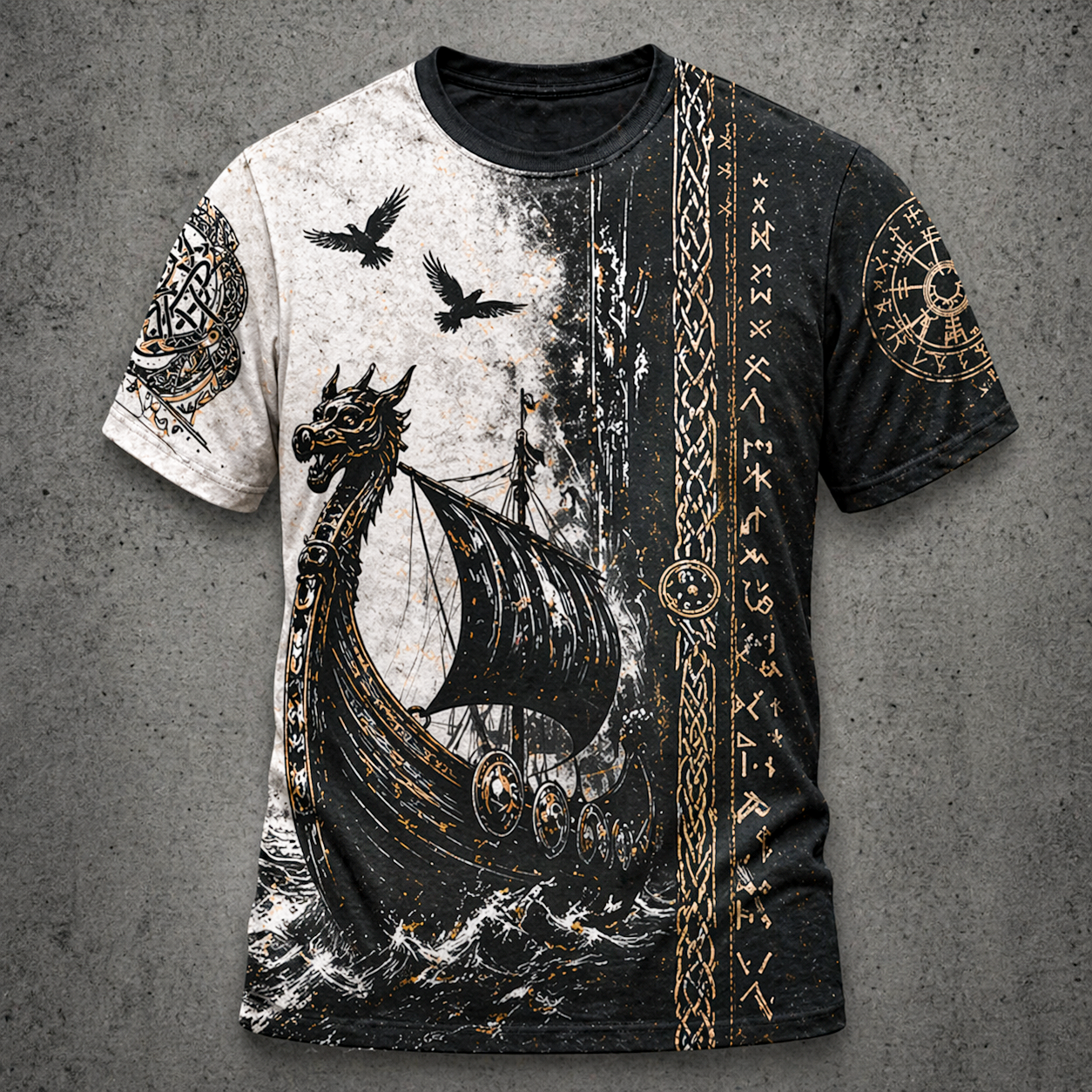 Rune Distressed T-Shirt - NorseKin front view