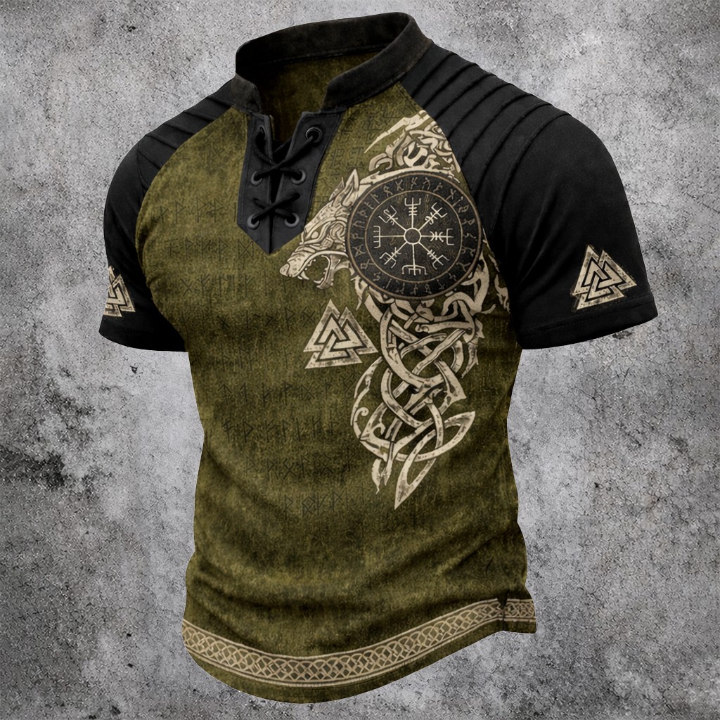 Rune Pleated Henley Shirt - NorseKin detail view 2