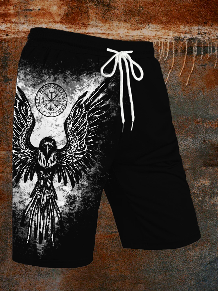 Raven & Vegvisir Viking Graphic Casual Shorts - NorseKin detail view 2