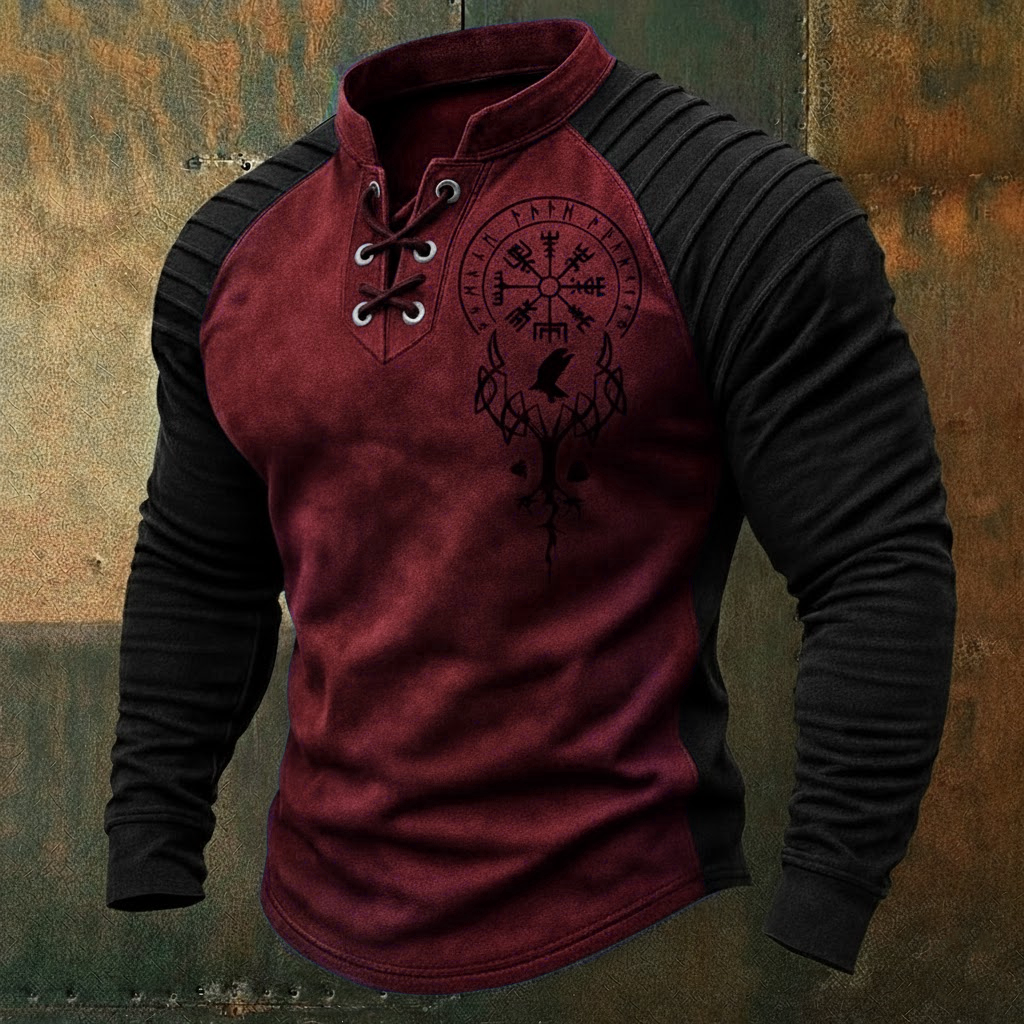 Raven Vegvisir & Tree of Life Long-Sleeve Shirt - NorseKin detail view 10