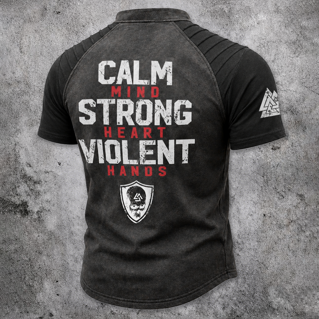 Norse Rune Grey Pleated Henley Shirt - NorseKin detail view 2