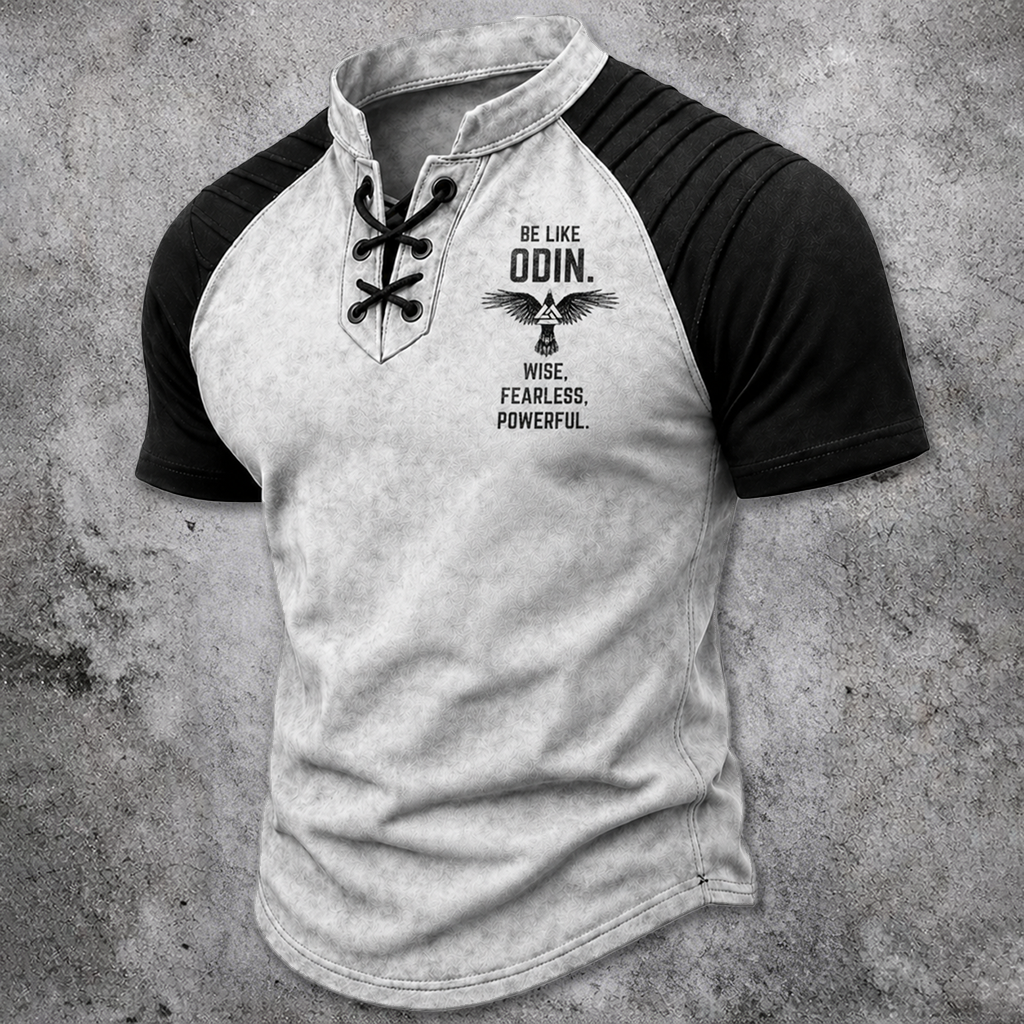 Norse Rune Pleated Henley Shirt - NorseKin detail view 3