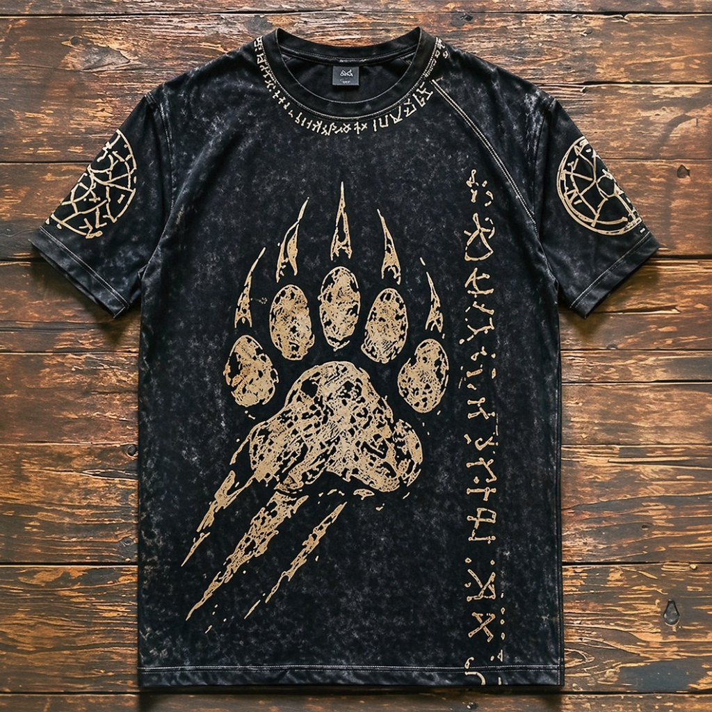 Norse Rune Washed Black T-Shirt - NorseKin front view