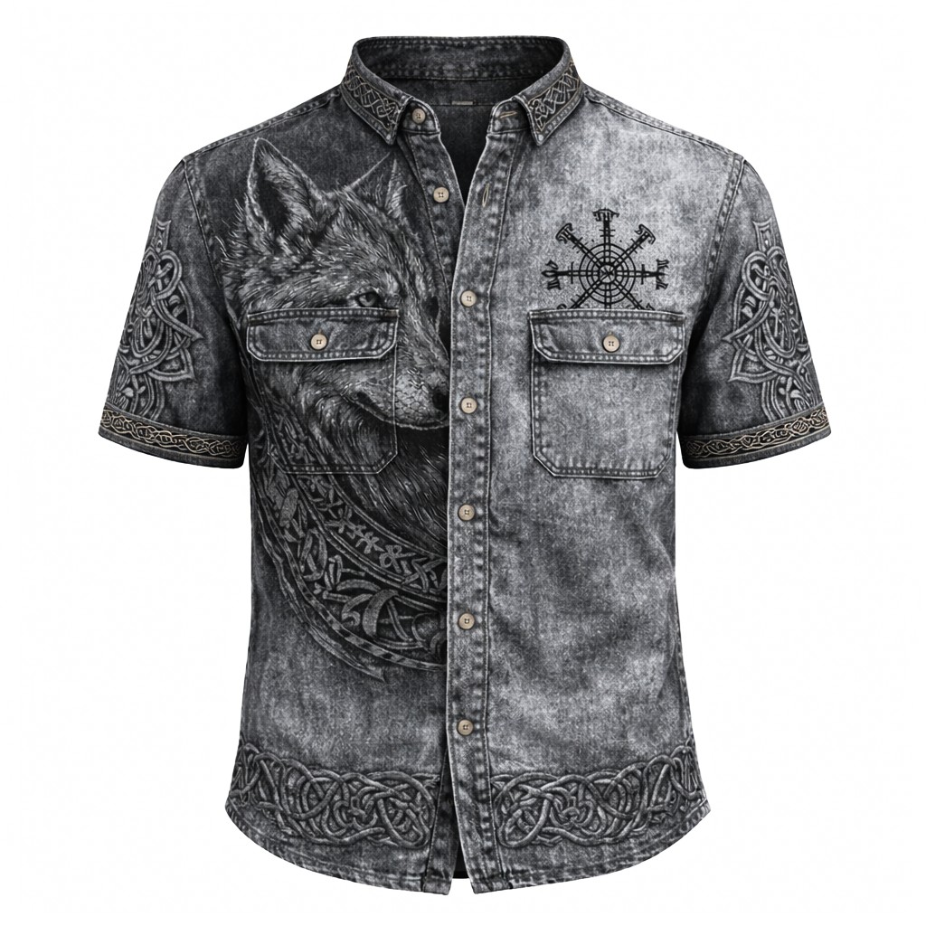 Wolf Grey Button-Down Shirt - NorseKin detail view 2