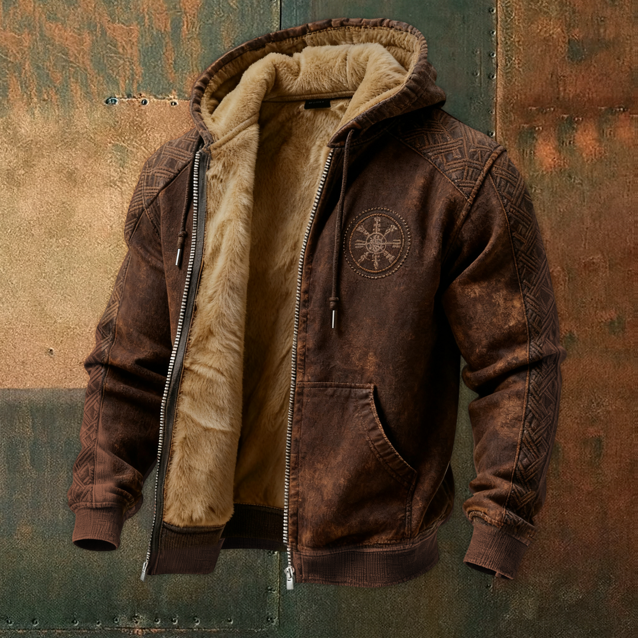 Norse Rune Fleece Full-Zip Hoodie - NorseKin detail view 2