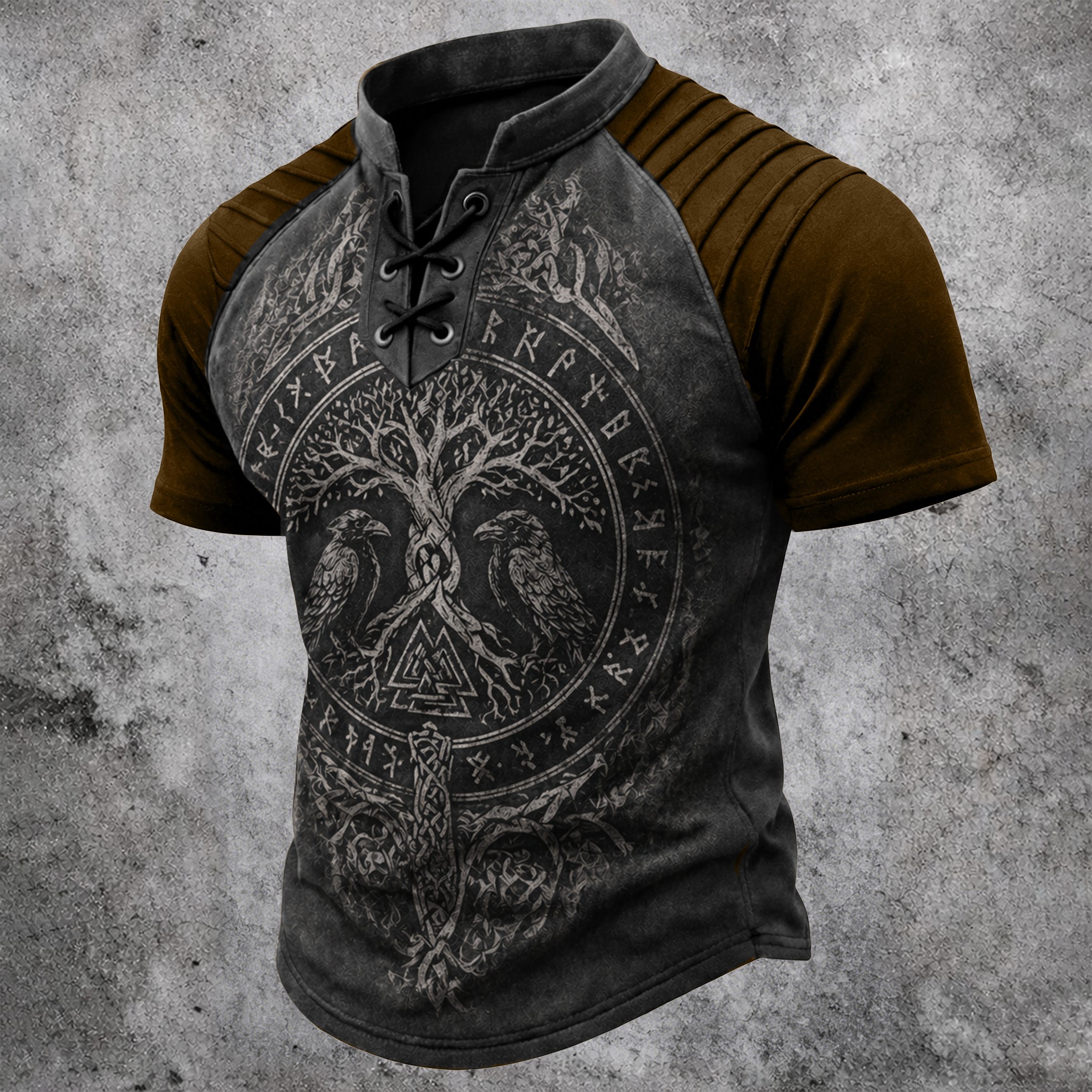 Norse Rune Pleated Henley Shirt - NorseKin detail view 4
