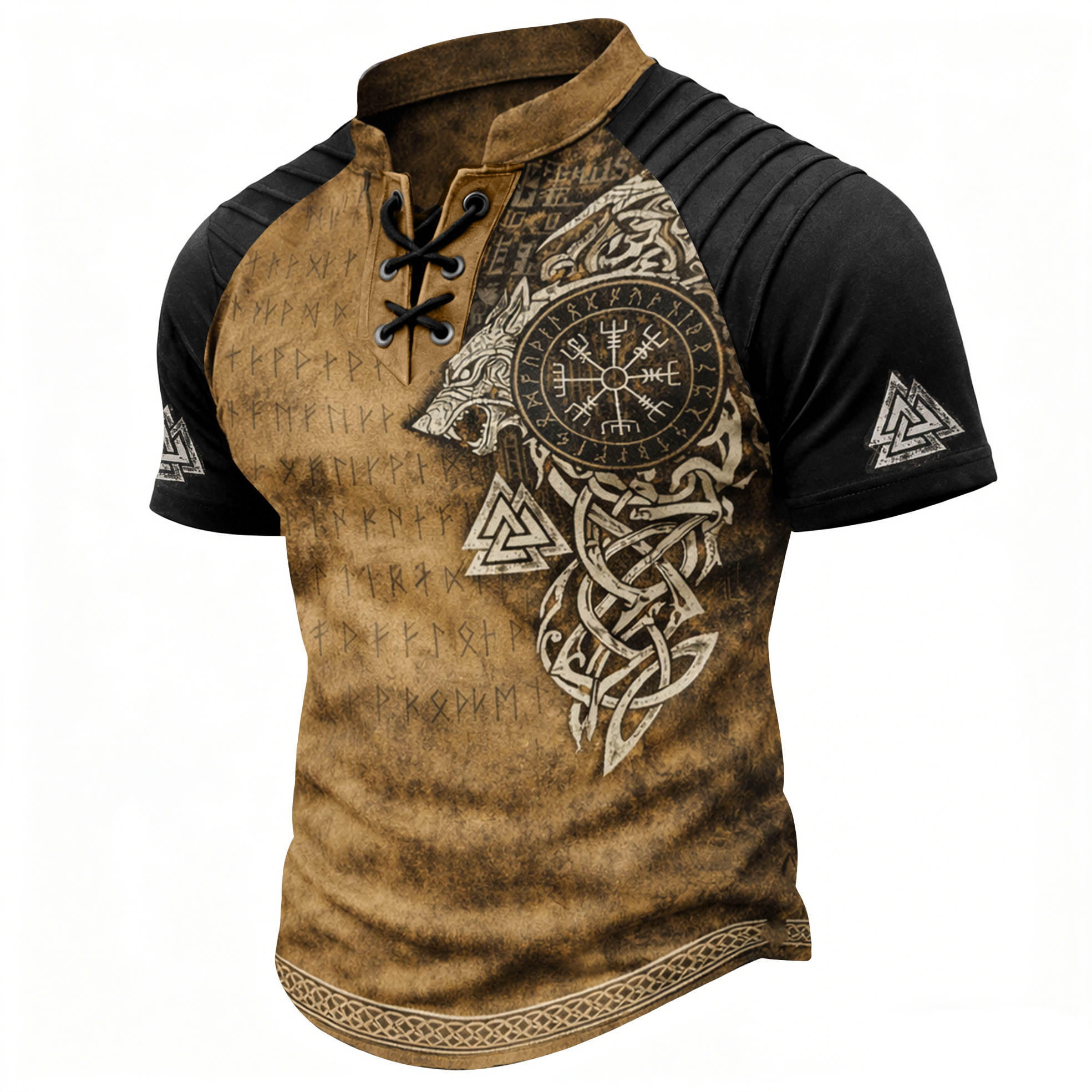 Rune Pleated Henley Shirt - NorseKin detail view 4