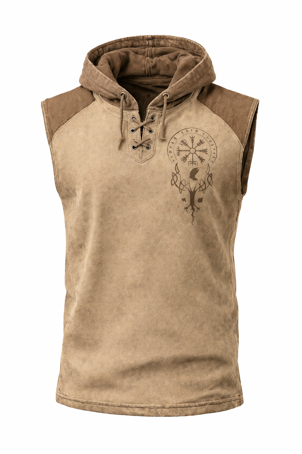 Norse Rune Textured Hooded Vest - Brown - NorseKin detail view 4
