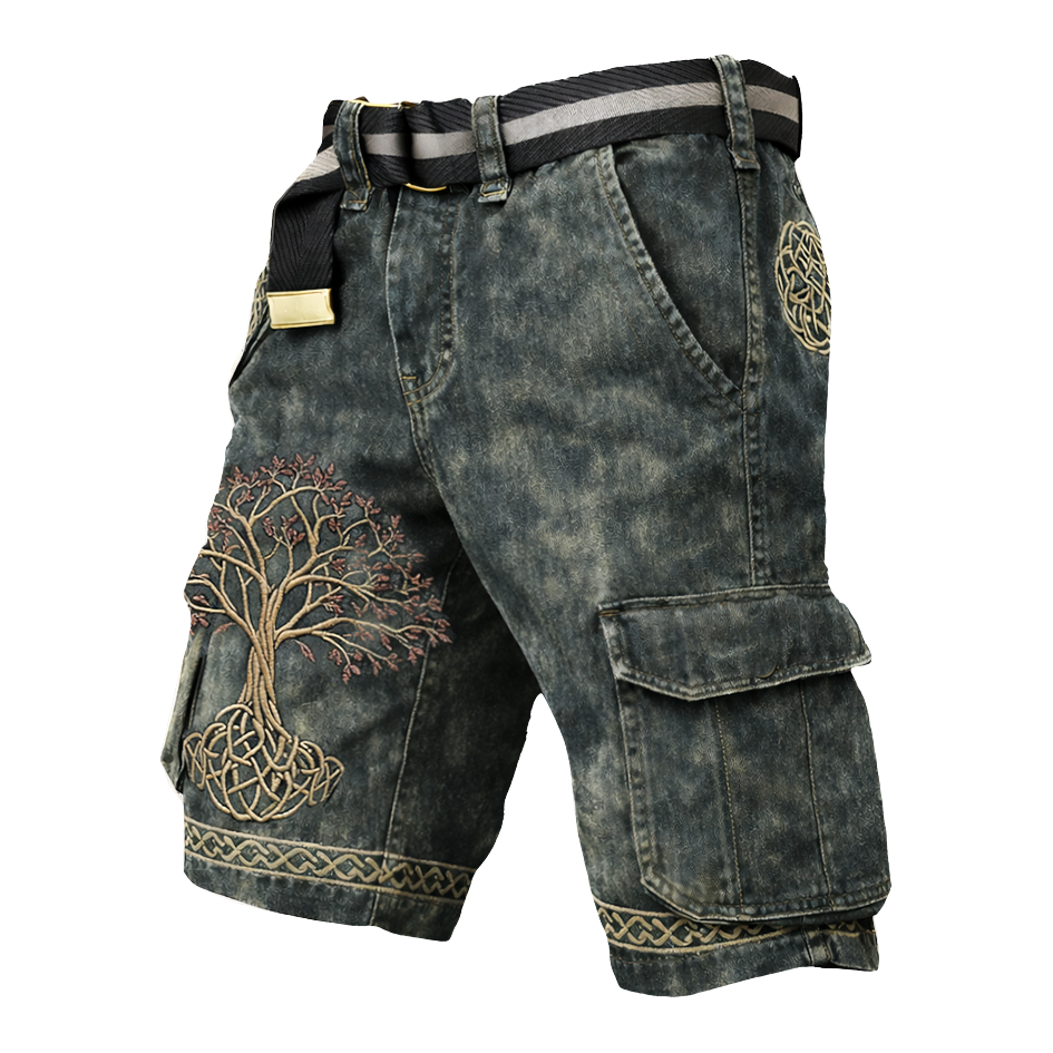 Celtic Knot Distressed Cargo Shorts - NorseKin front view