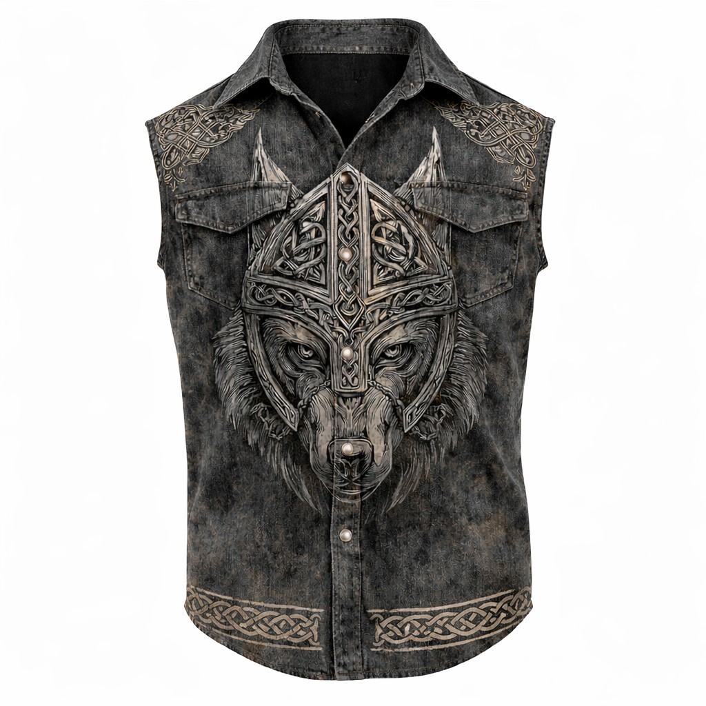 Wolf Grey Sleeveless Shirt - NorseKin front view