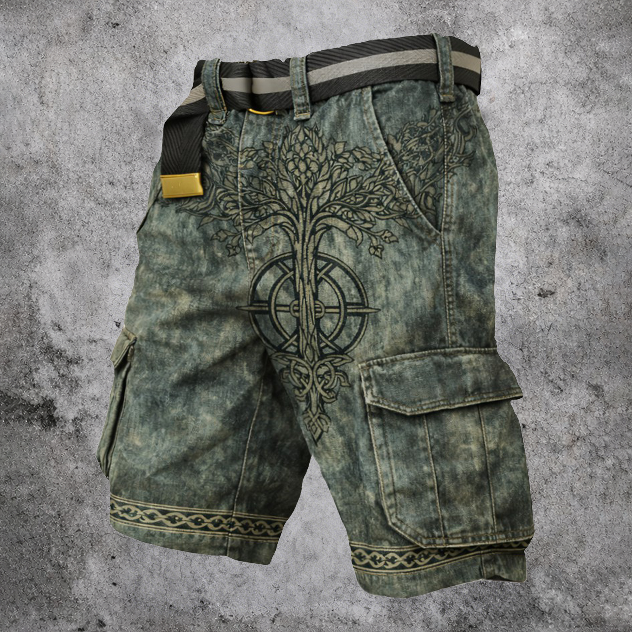 Yggdrasil Distressed Cargo Shorts - NorseKin front view