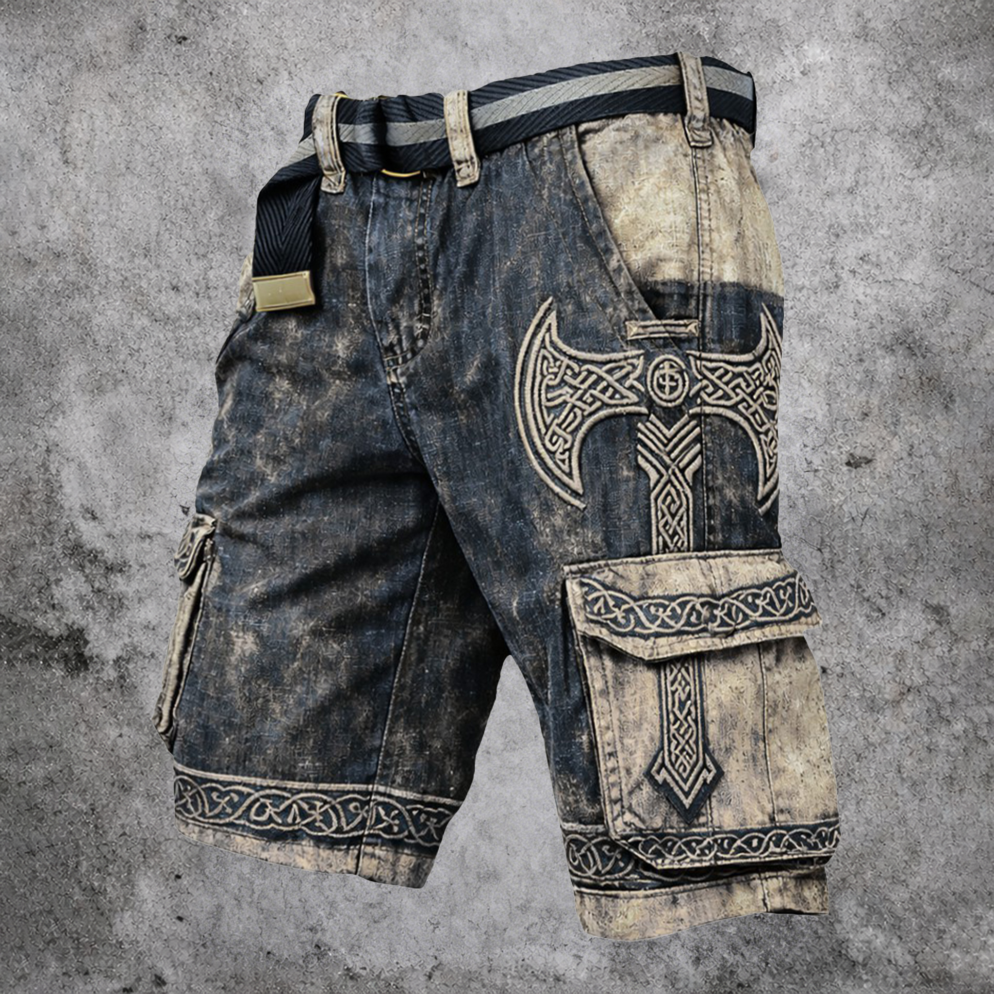 Celtic Knot Distressed Cargo Shorts - NorseKin detail view 2