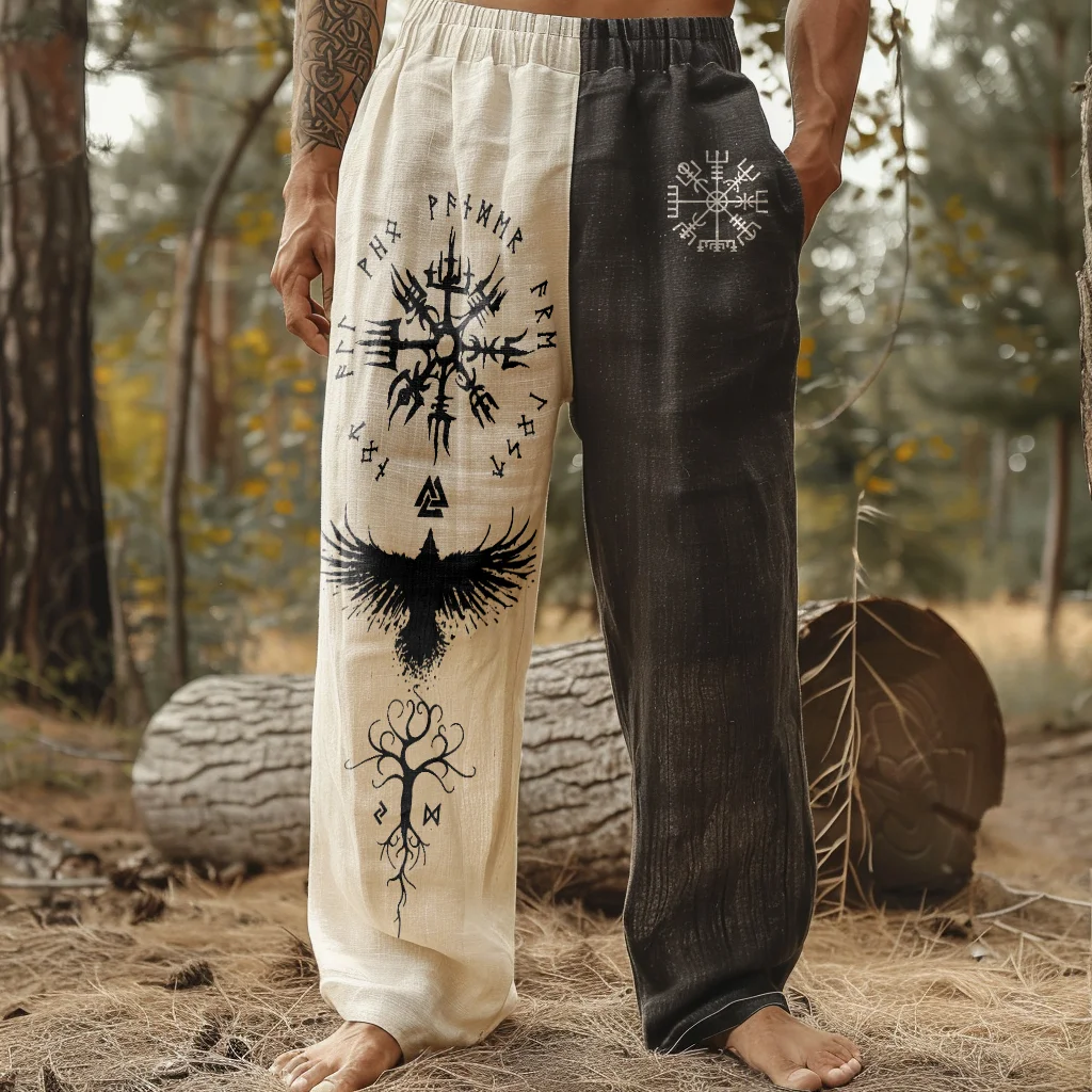 Viking Celtic Emblem Contrast Color Vintage Pants - NorseKin detail view 2