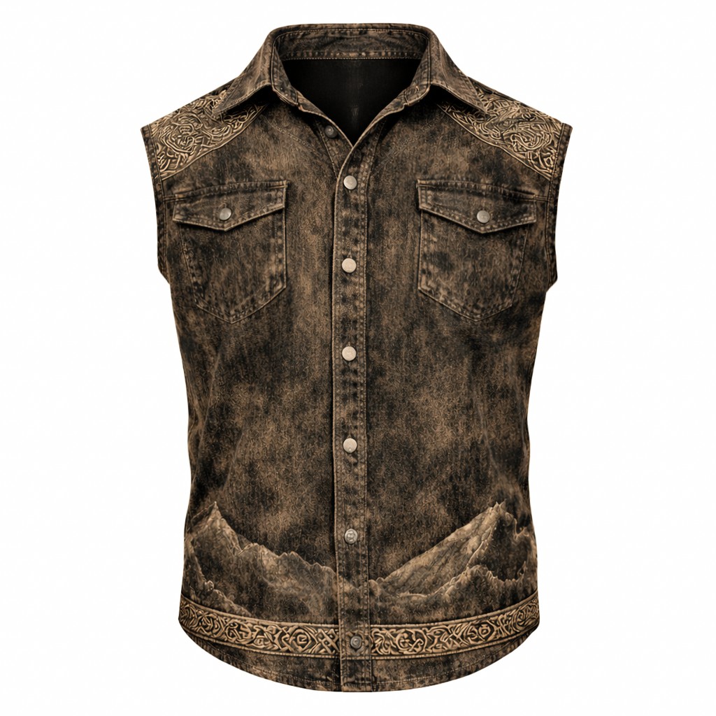 Dragon Brown Sleeveless Shirt - NorseKin detail view 2