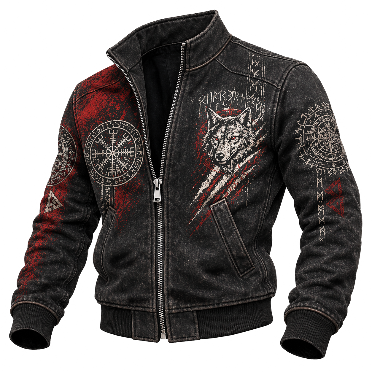 Wolf Black Denim Jacket - NorseKin detail view 2