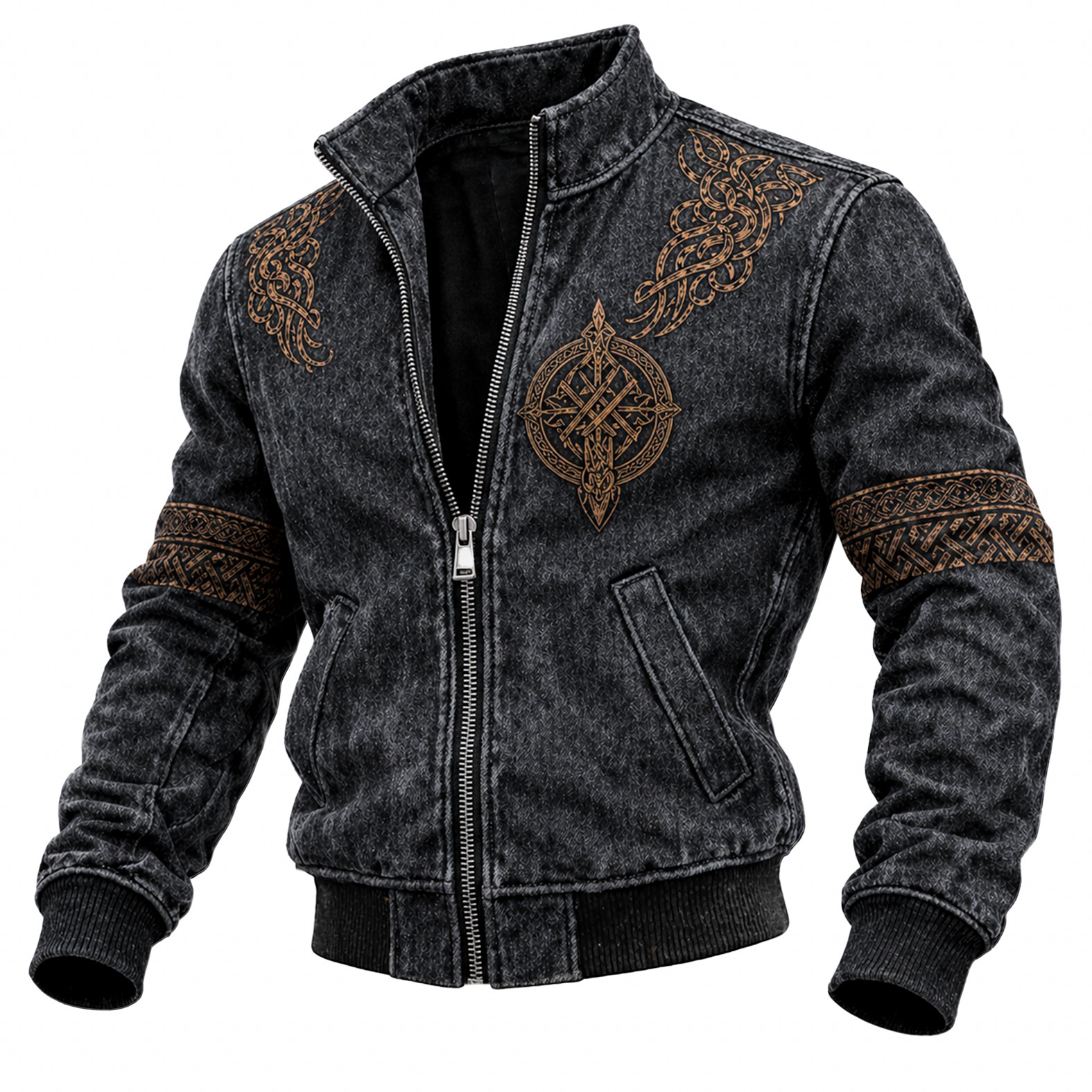 Dragon Washed Black Jacket - NorseKin detail view 2