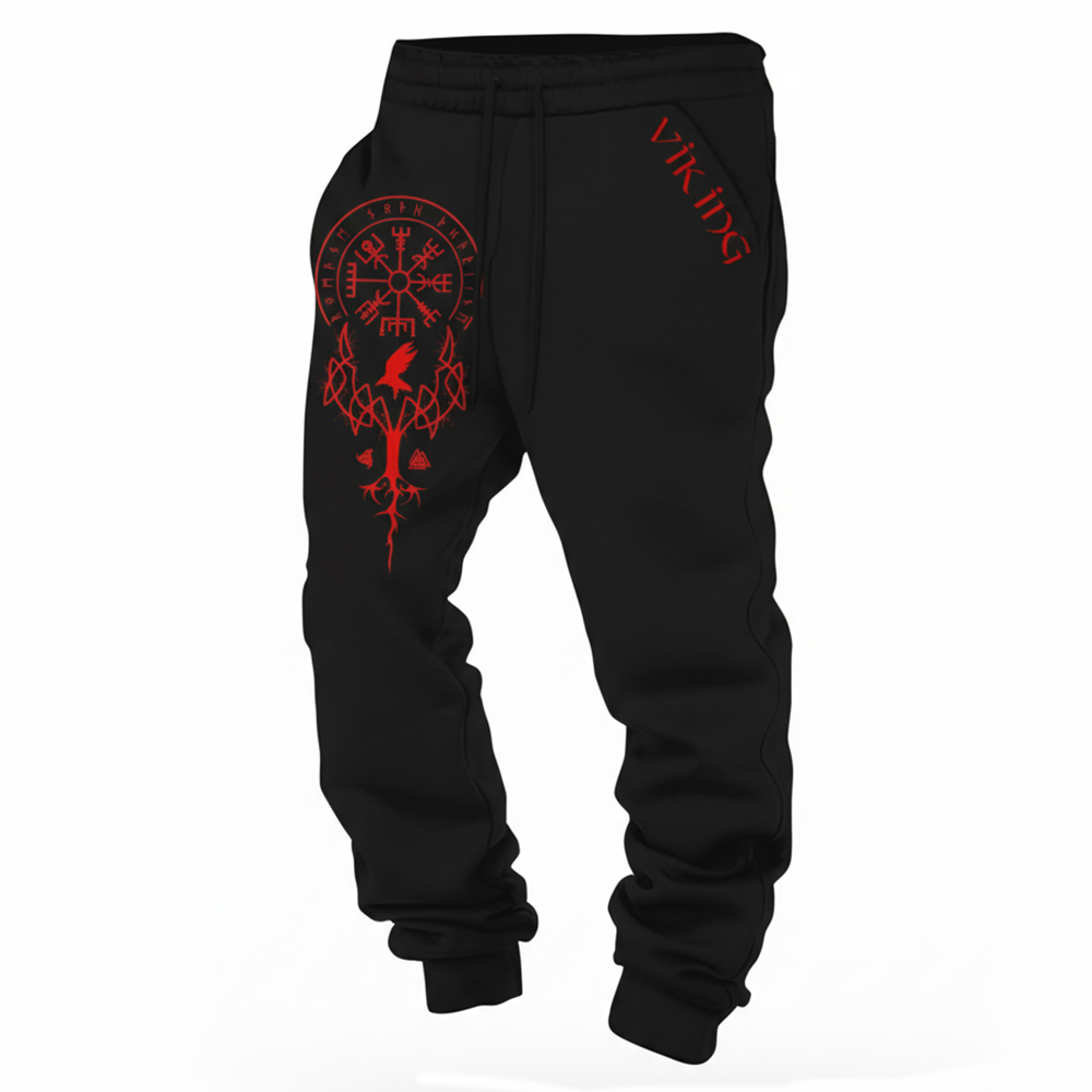 Viking Totem Art Vintage Print Sweatpants - NorseKin detail view 6