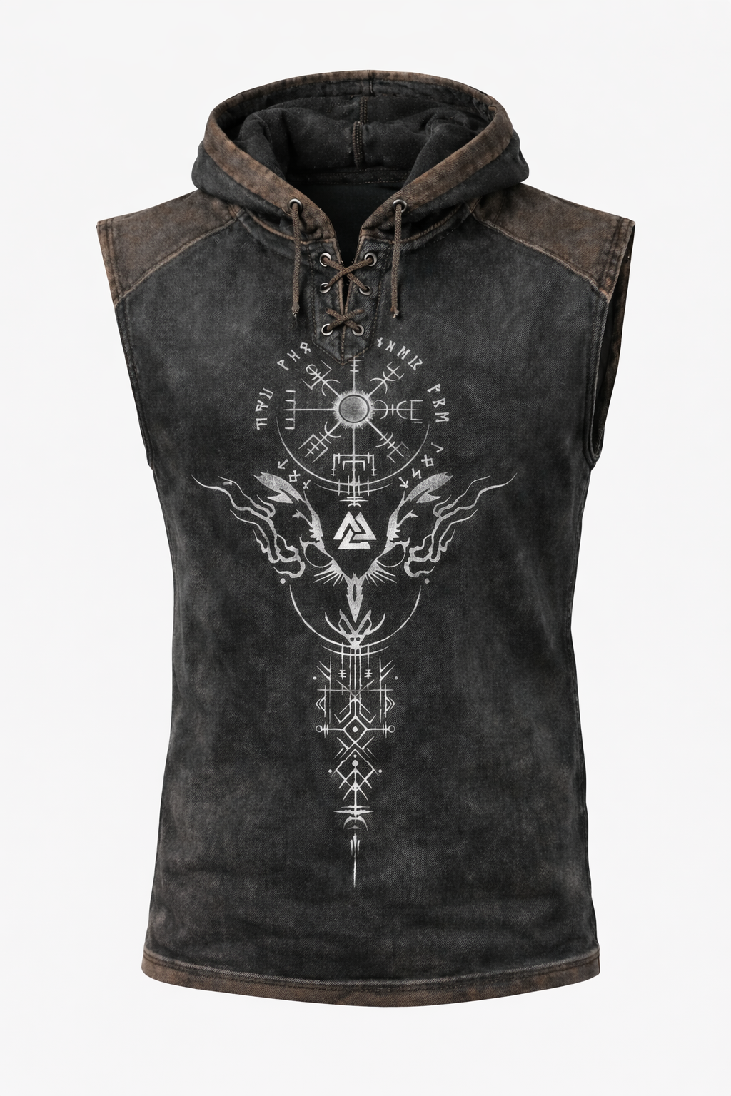 Norse Rune Textured Hooded Vest - NorseKin detail view 2