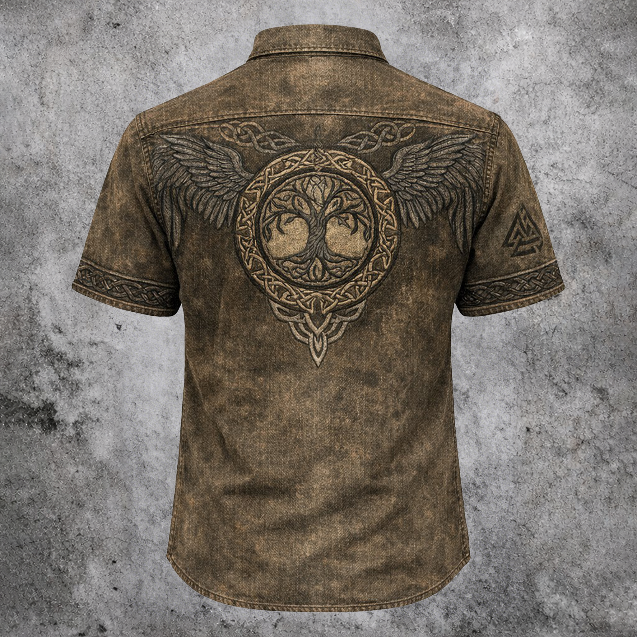 Celtic Knot Distressed Button-Down Shirt - NorseKin front view