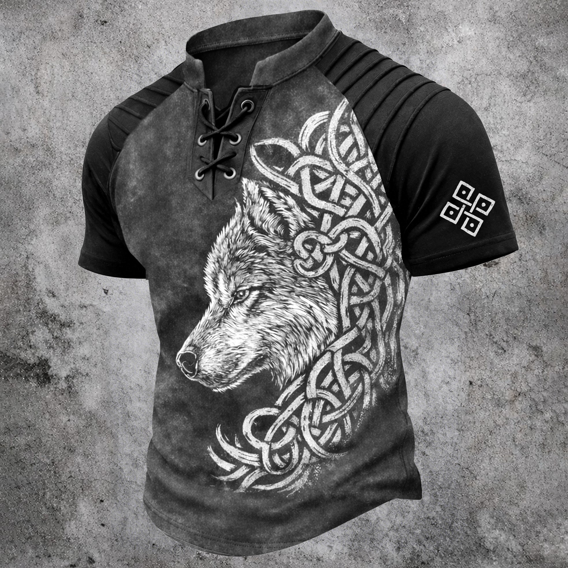 Wolf Blue Pleated Henley Shirt - NorseKin detail view 3