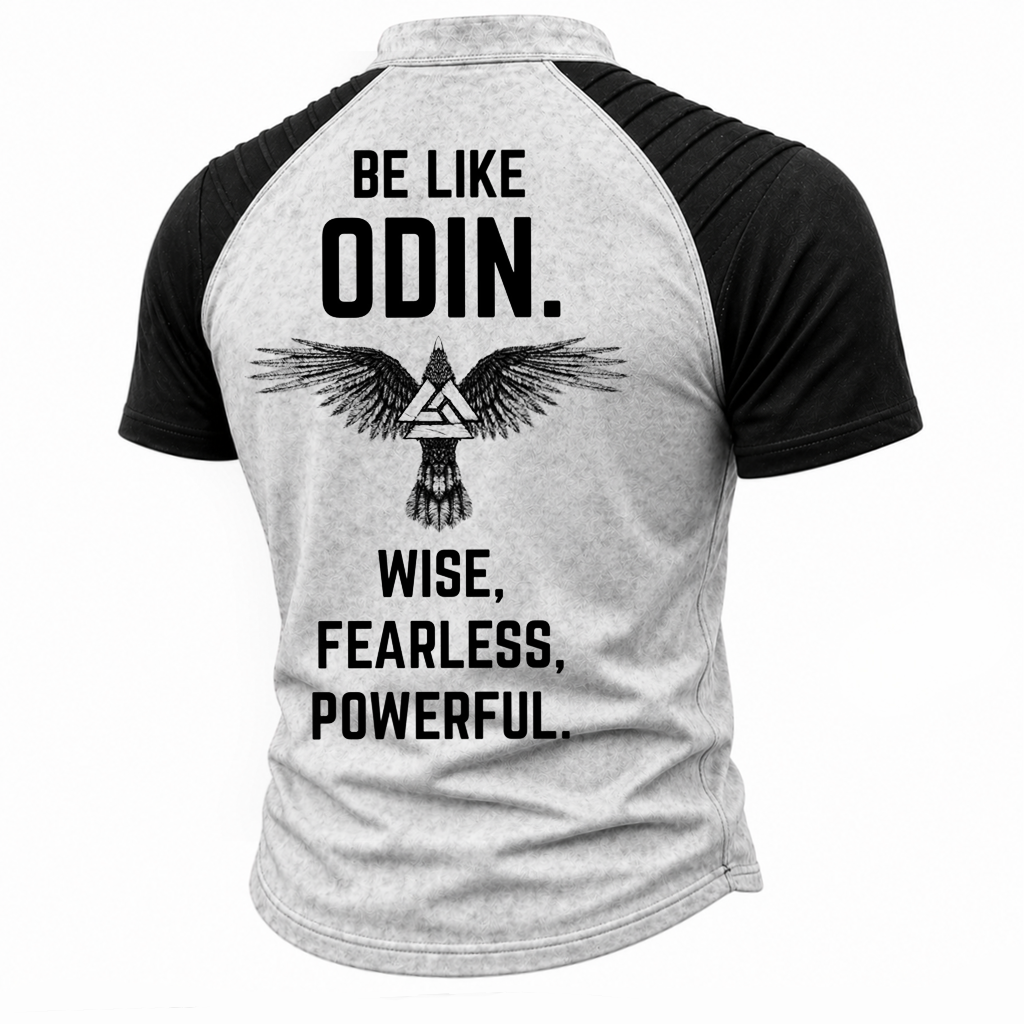 Norse Rune Pleated Henley Shirt - NorseKin front view