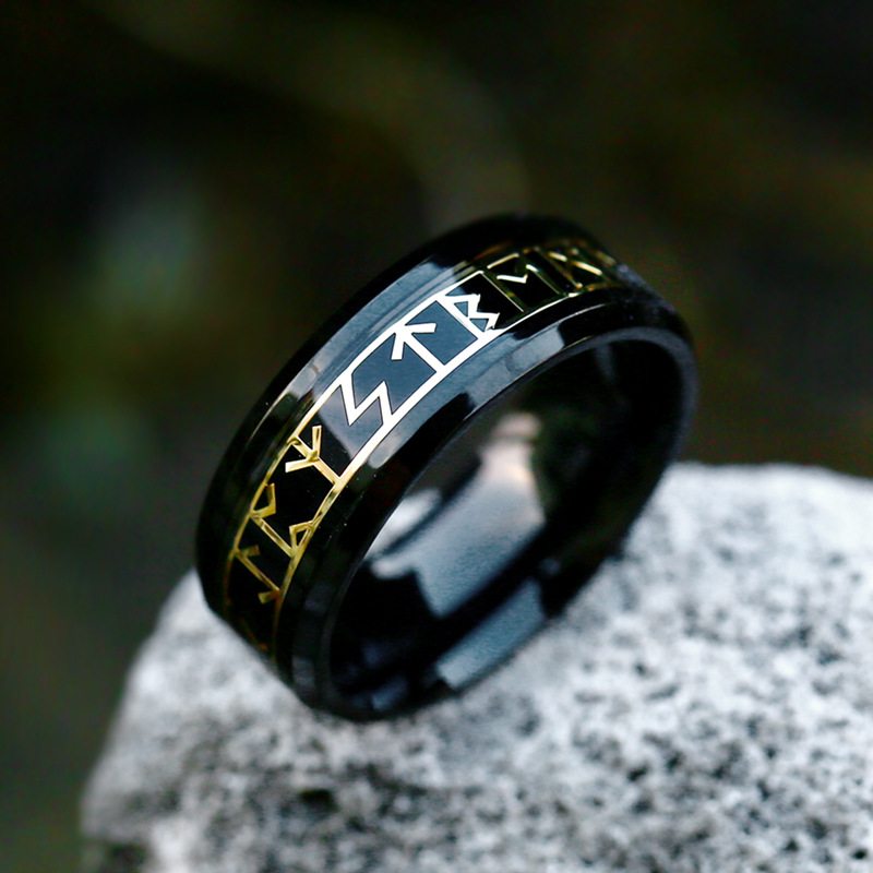 Norse Runic Alphabet Titanium Steel Ring - NorseKin detail view 2