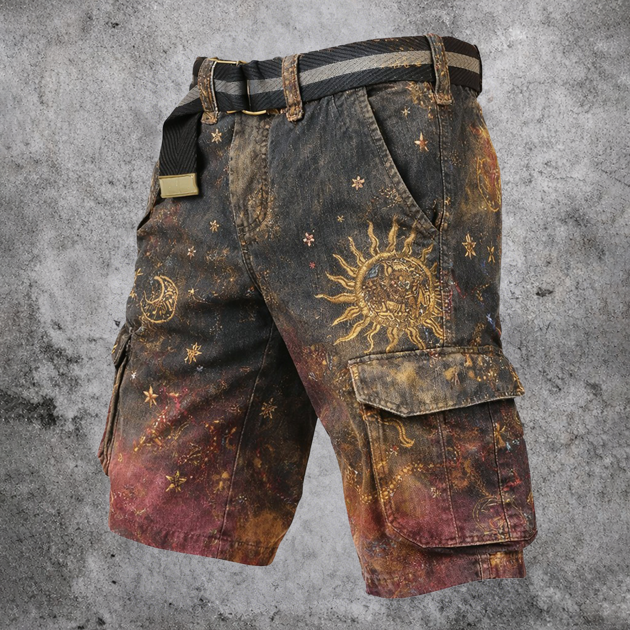 Norse Rune Distressed Cargo Shorts - NorseKin front view