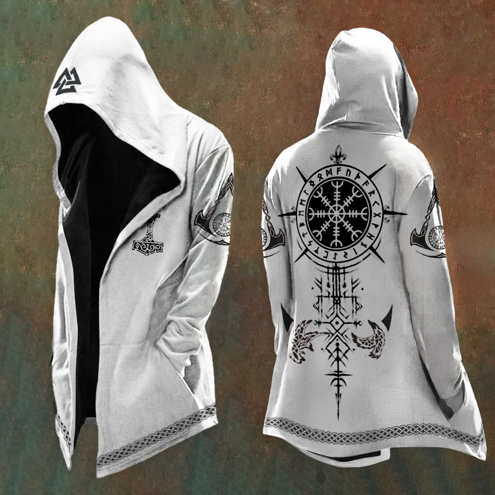 Odin's Raven Totem Graphic Vintage Hooded Coat - NorseKin detail view 2