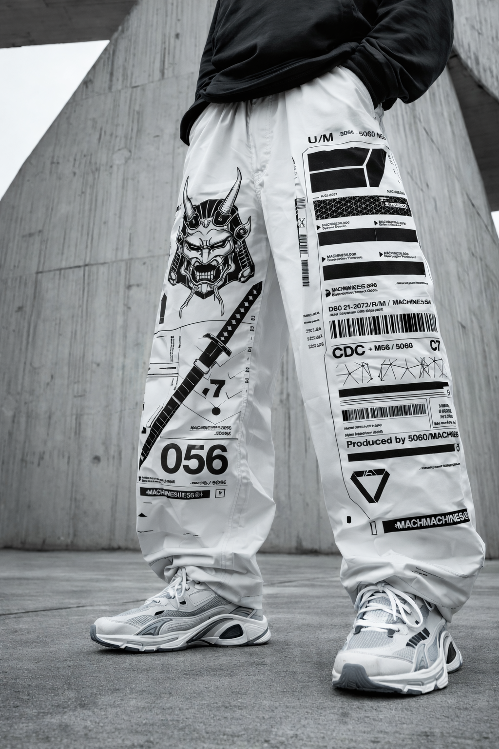 Techwear White Cargo Pants - NorseKin front view