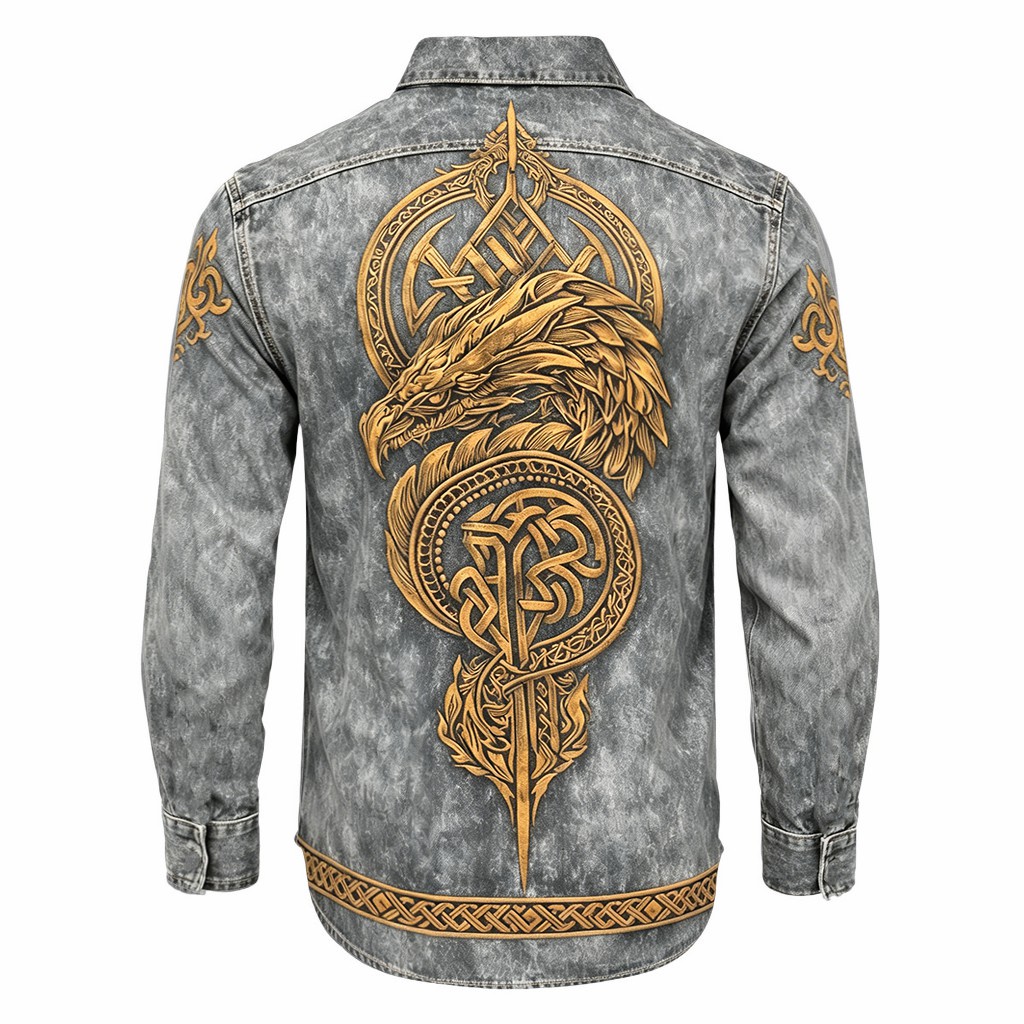 Norse Rune Denim Pocket Shirt - NorseKin detail view 2