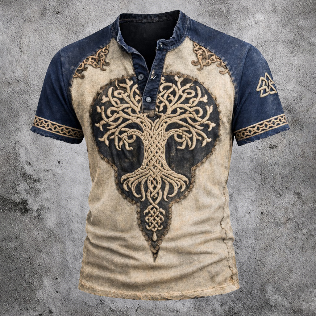 Celtic Knot Distressed Henley Shirt - NorseKin front view