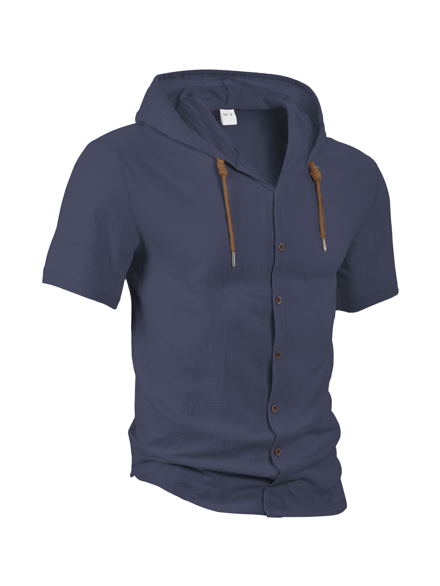 Light Grey Textured Hooded Button-Up Shirt - NorseKin detail view 6