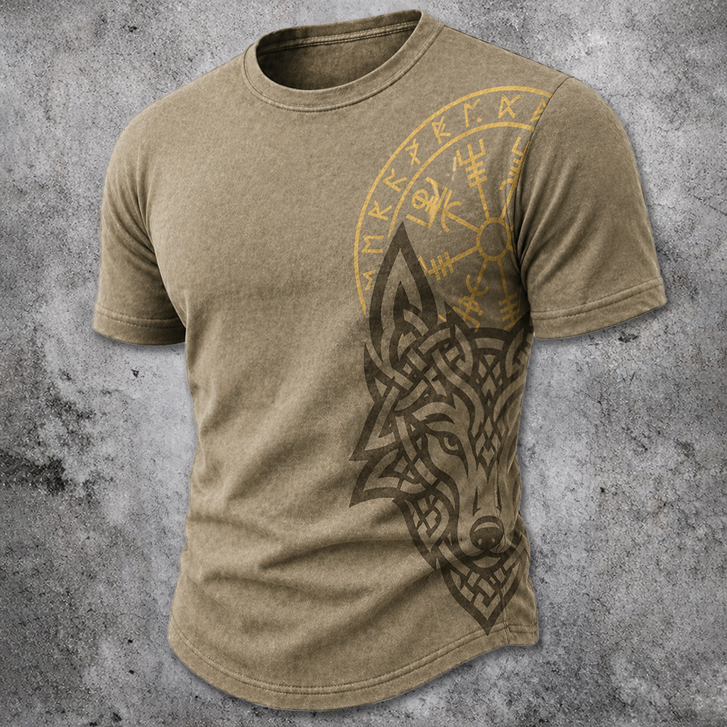 Wolf Khaki T-Shirt - NorseKin detail view 2
