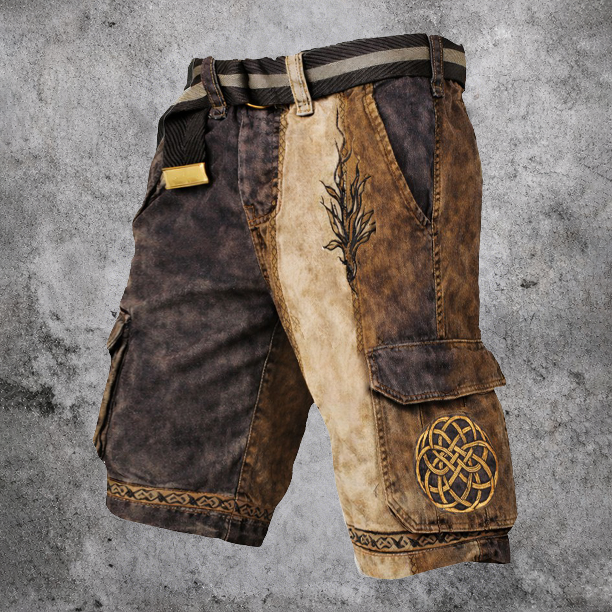 Celtic Knot Distressed Cargo Shorts - NorseKin front view