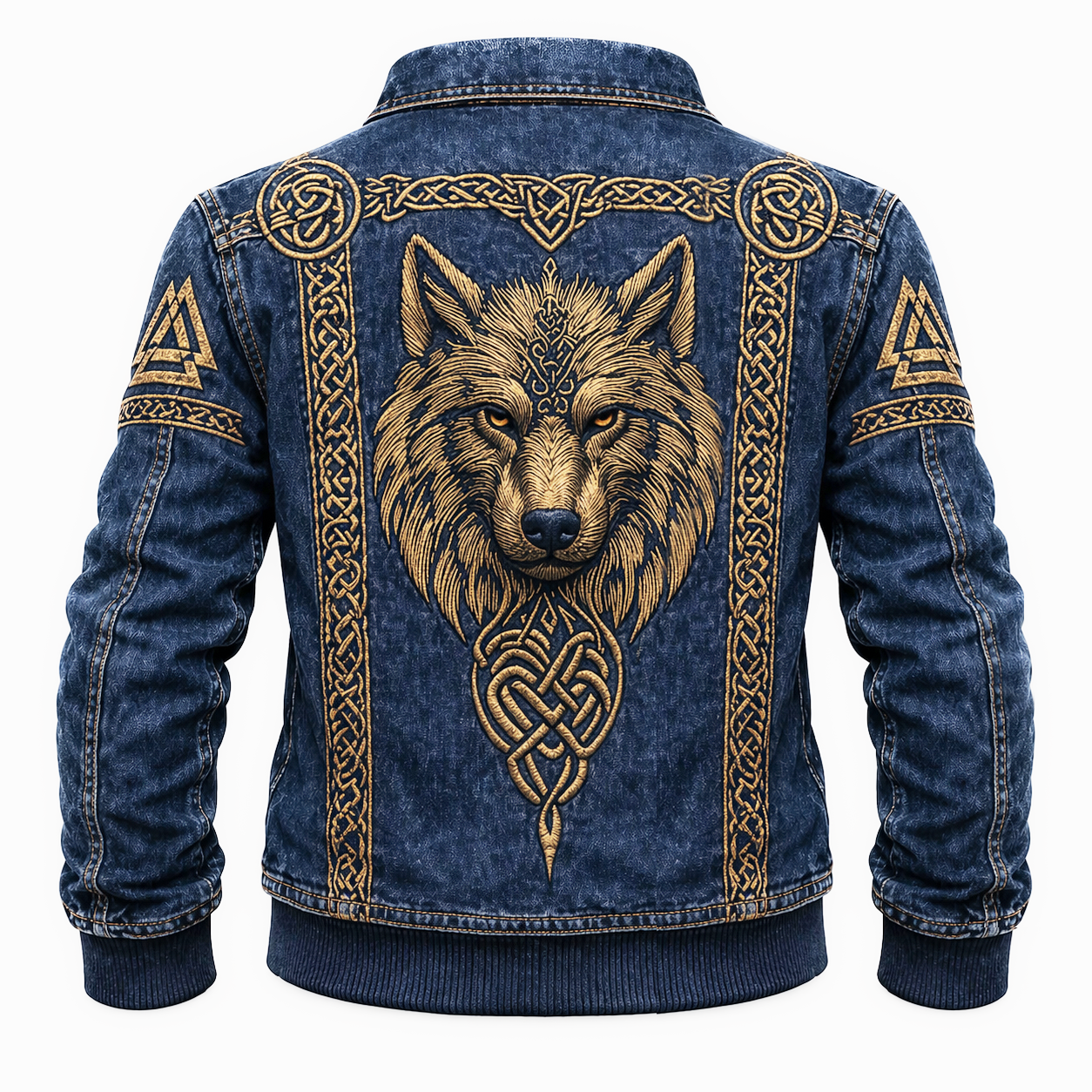 Wolf Blue Denim Jacket - NorseKin front view
