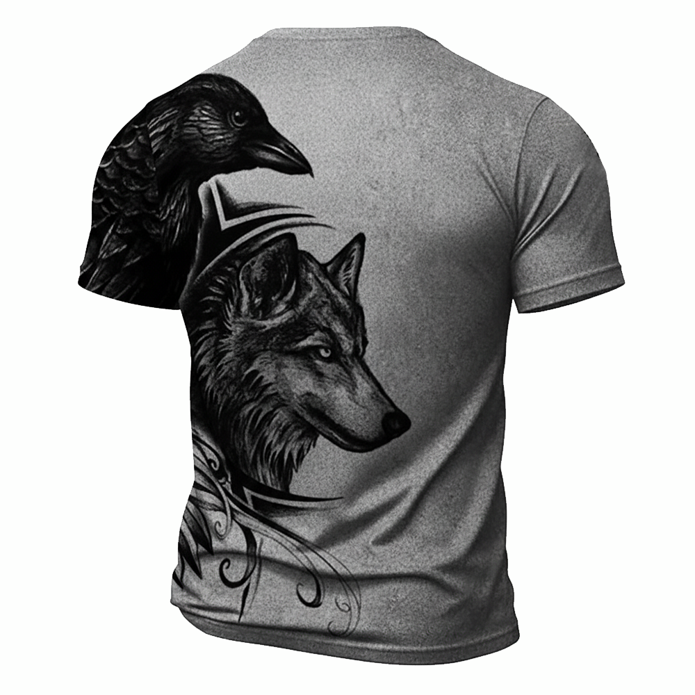 Retro Viking Wolf Graphic Henley Shirt - NorseKin detail view 6
