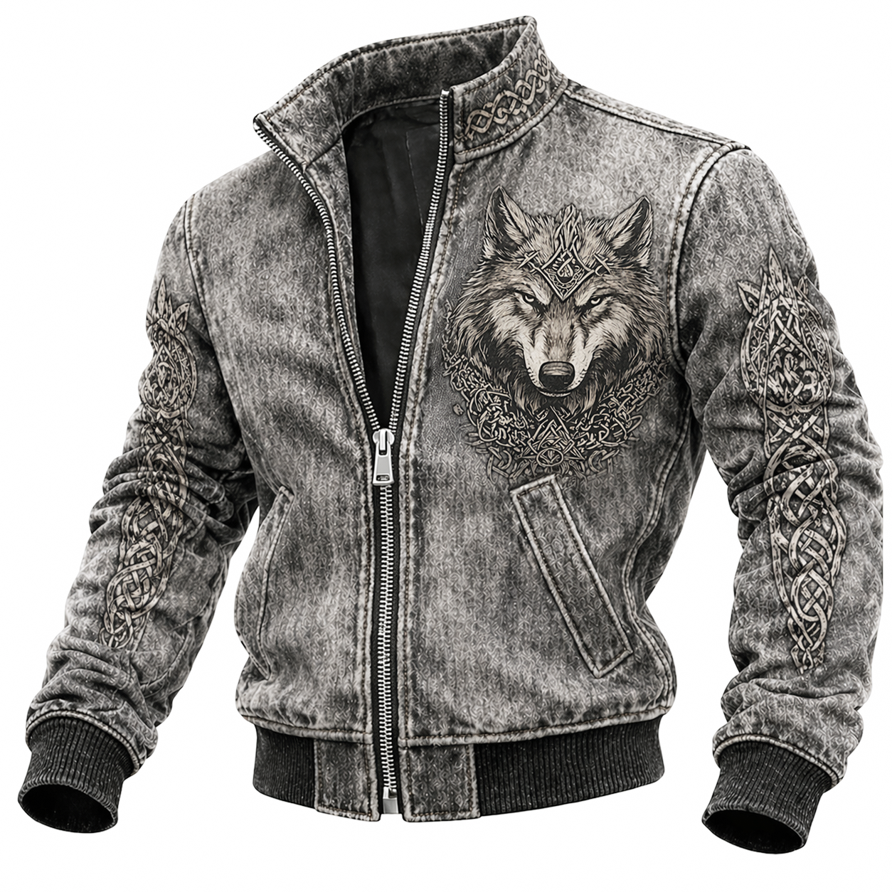 Wolf Brown Denim Jacket - NorseKin detail view 2