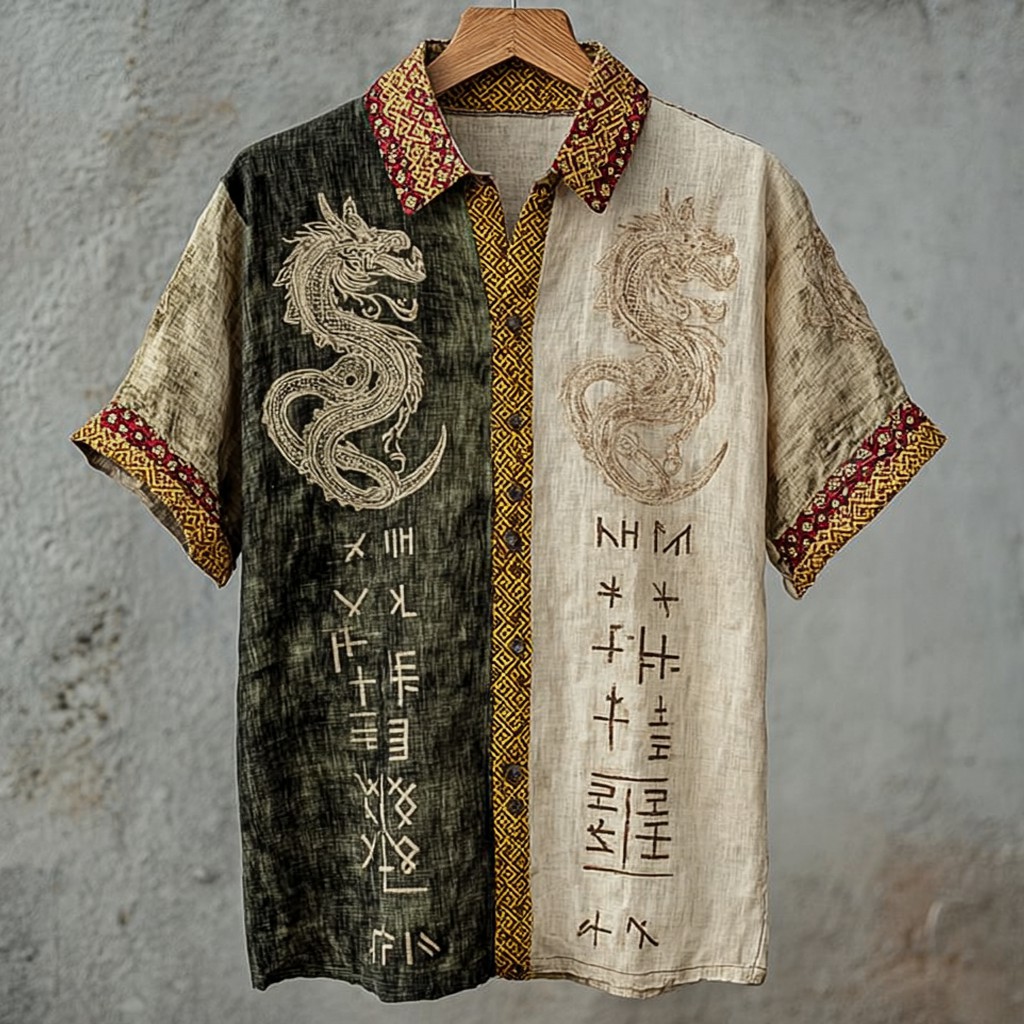 Dragon Linen Shirt - NorseKin front view