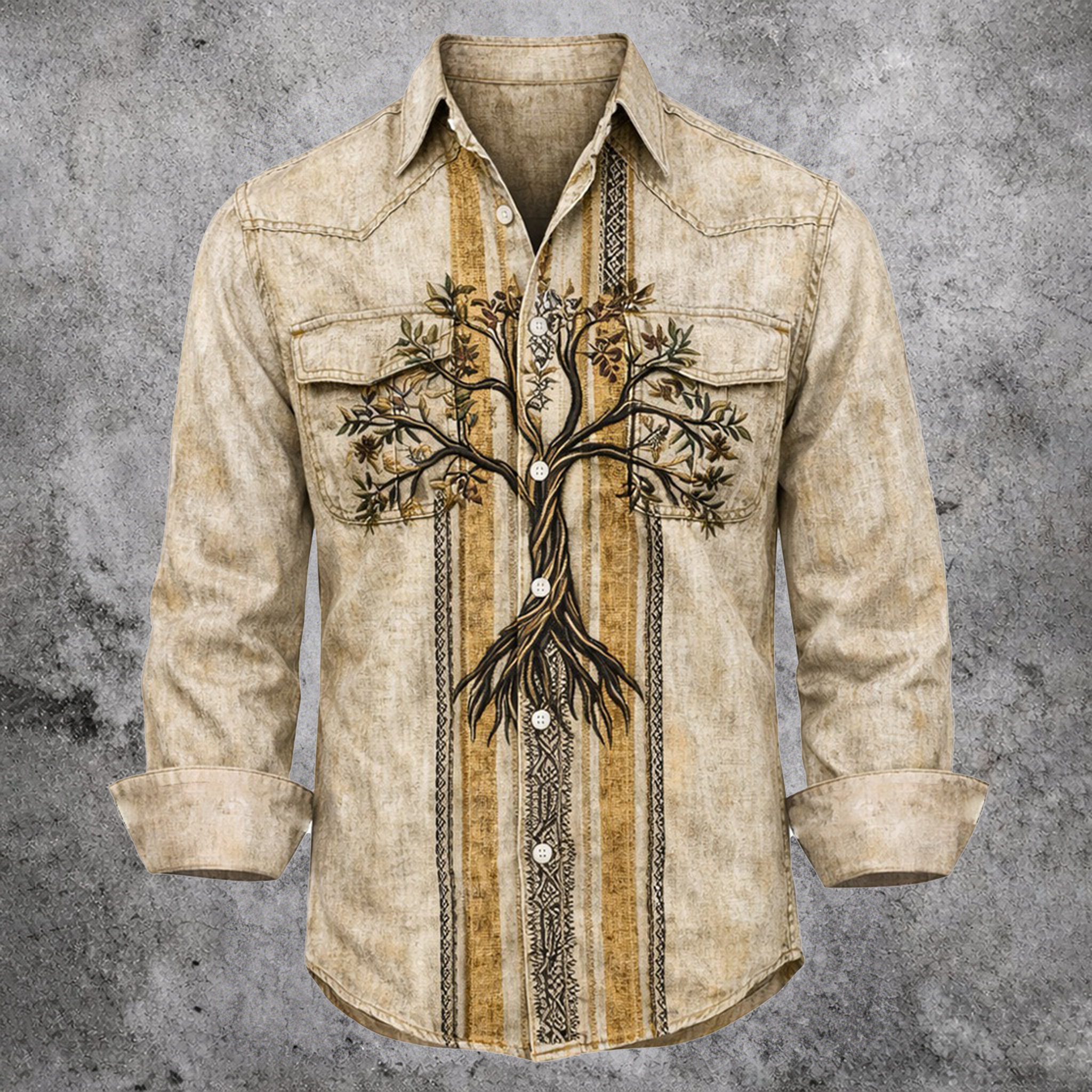 Yggdrasil Beige Shirt - NorseKin front view
