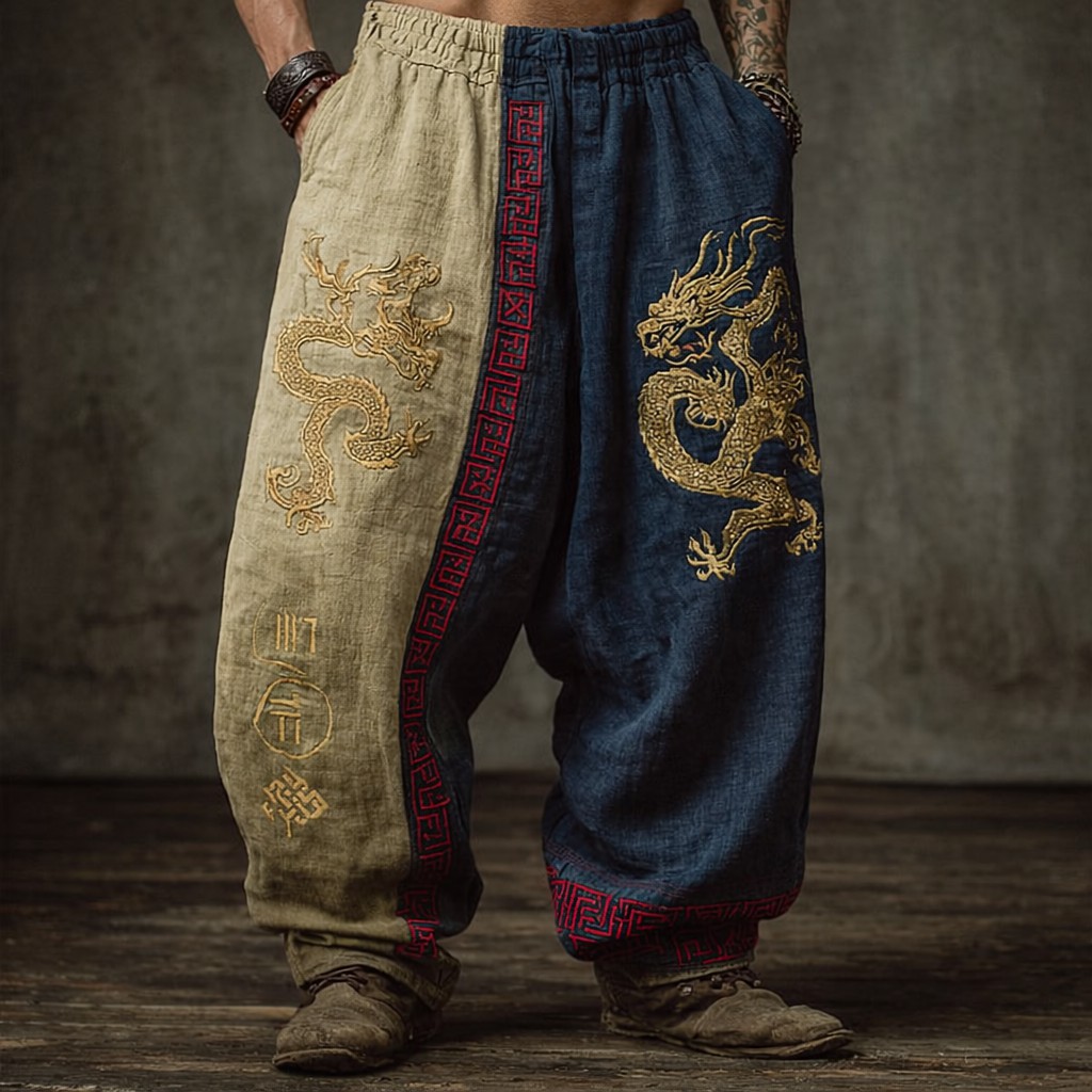 Dragon Linen Pants - Viking - NorseKin front view