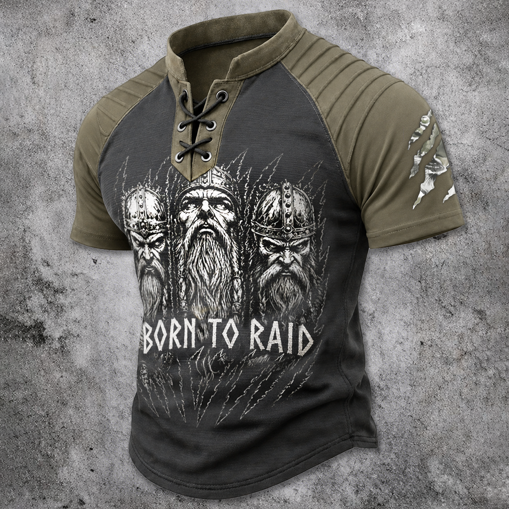 Norse Rune Pleated Henley Shirt - NorseKin detail view 2