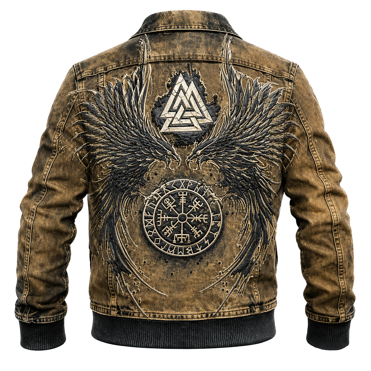 Brown Denim Jacket - Distressed - NorseKin front view
