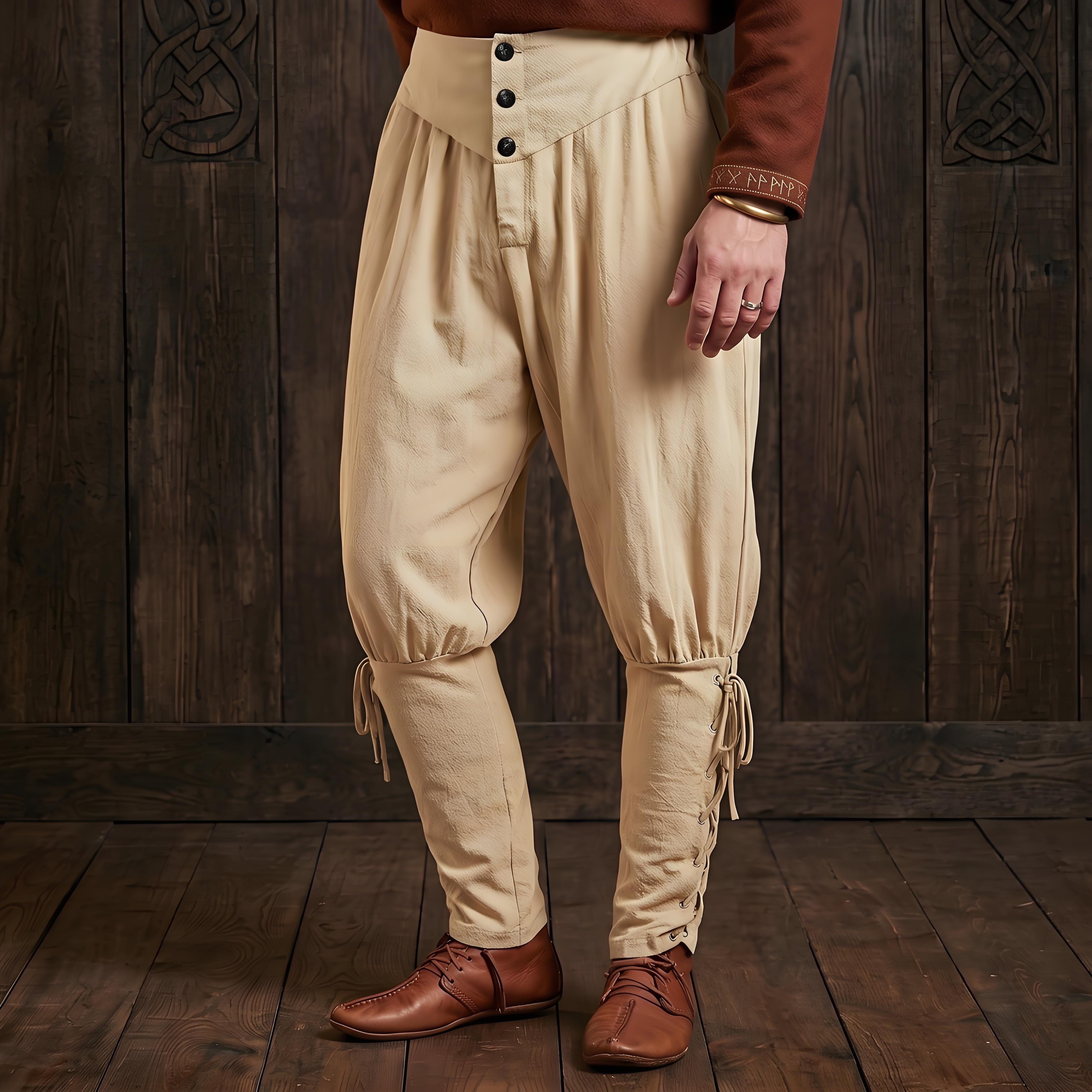 Medieval Lace-Up Khaki Trousers - NorseKin front view