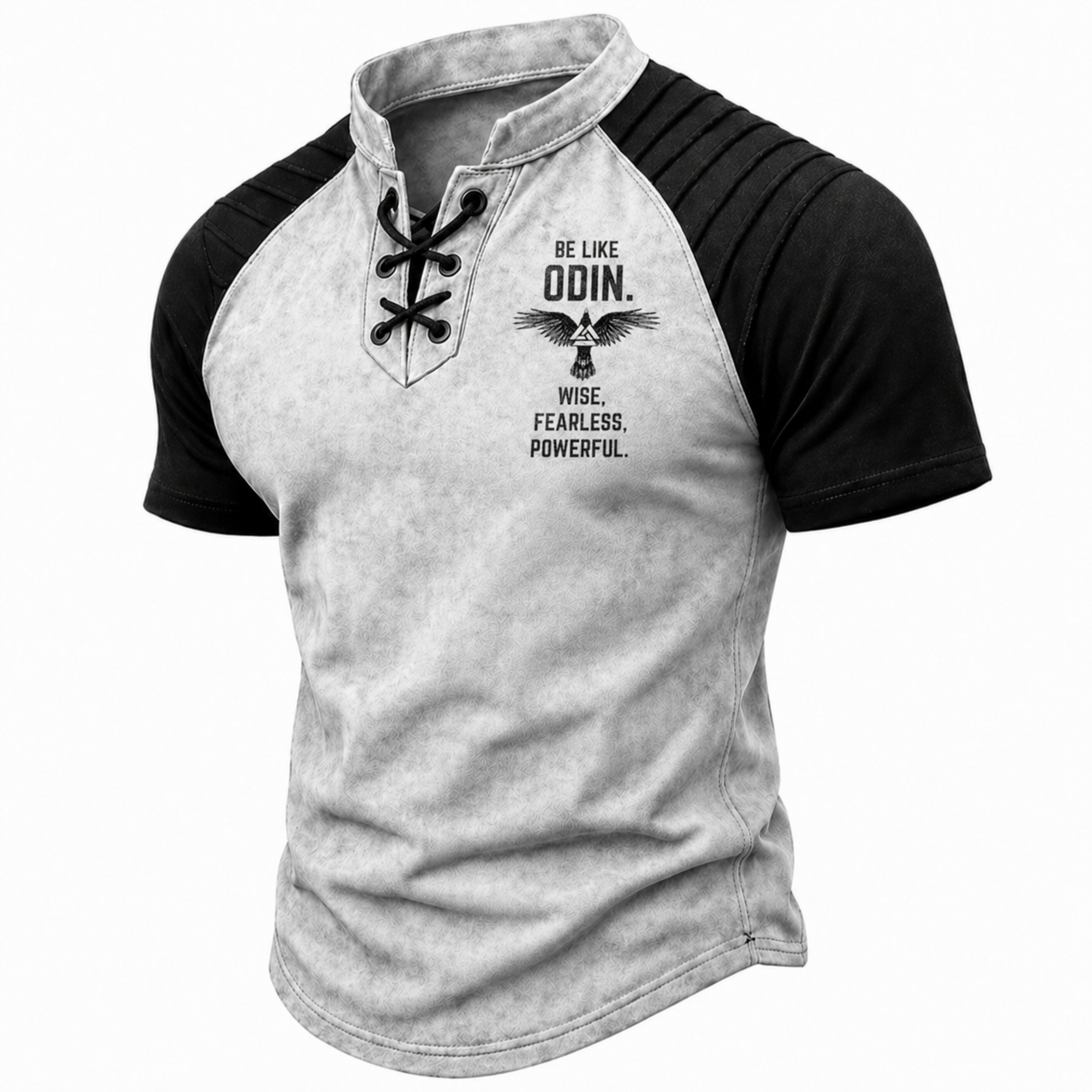Norse Rune Pleated Henley Shirt - NorseKin detail view 4